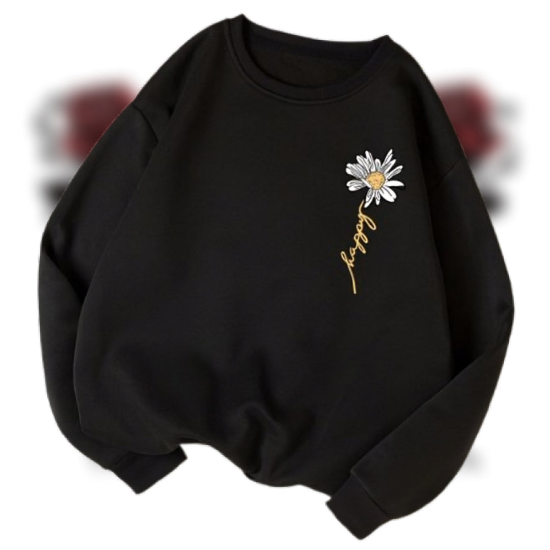 SweatsBlack Daisy Embroidered Sweatshirthirt