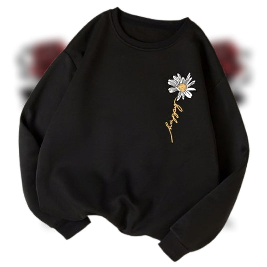 SweatsBlack Daisy Embroidered Sweatshirthirt